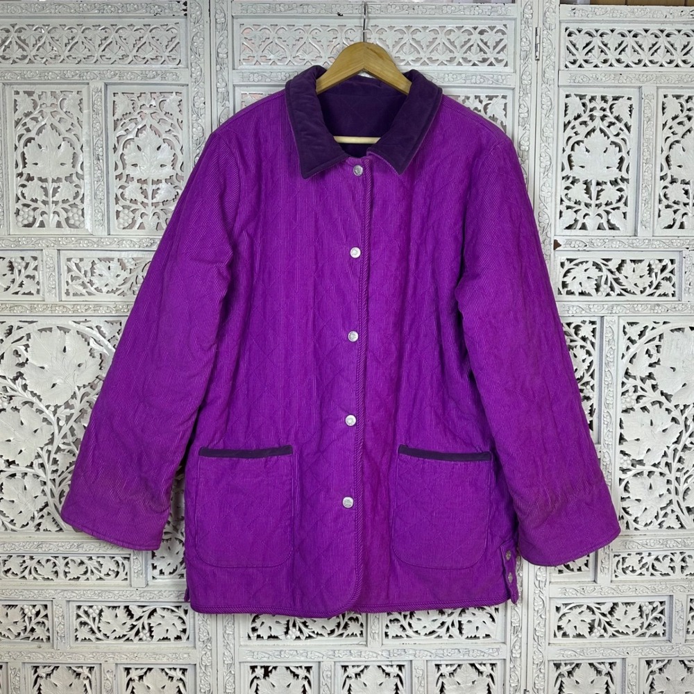 READ Denim & Co Purple Corduroy Reversible Quilted Chore Barn Coat Sz XL/XXL